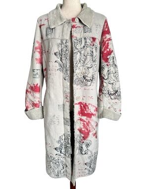 Vintage Faux Suede Chinese Dragon Printed Long Teddy Coat